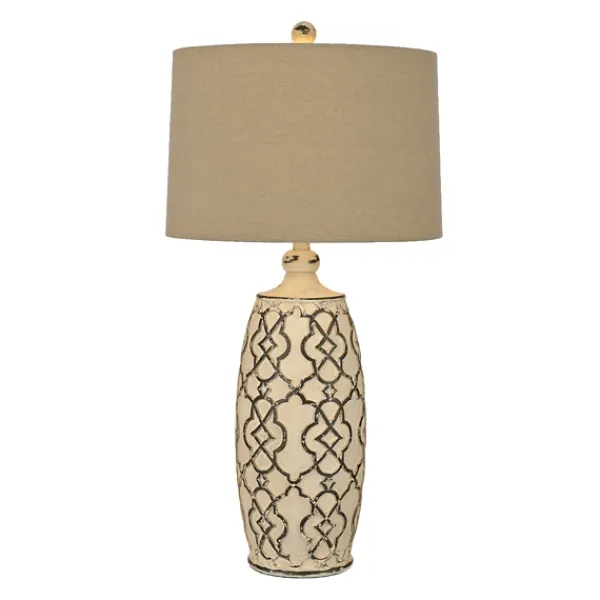 Table Lamps-Kirkland's Home Distressed Cream Lilly Table Lamp Tan