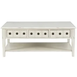 Coffee Tables-Kirkland's Home Distressed Cream Wood 3-Drawer Coffee Table Ivory