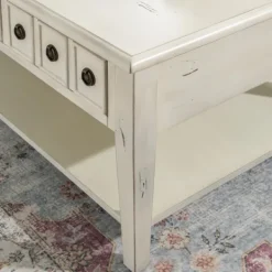 Coffee Tables-Kirkland's Home Distressed Cream Wood 3-Drawer Coffee Table Ivory