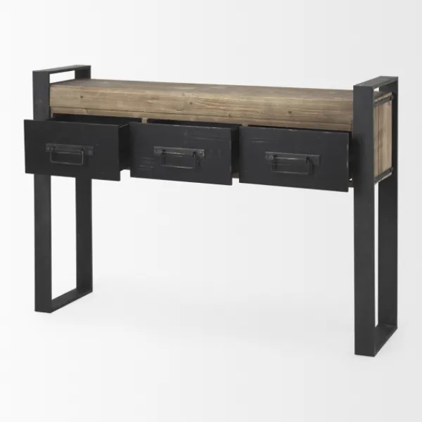 Console Tables-Kirkland's Home Distressed Farmhouse 3-Drawer Console Table