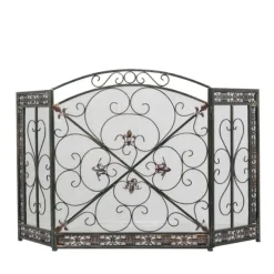 Fireplace Accessories-Kirkland's Home Distressed Fleur De Lis Three-Panel Fire Screen