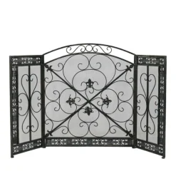 Fireplace Accessories-Kirkland's Home Distressed Fleur De Lis Three-Panel Fire Screen