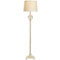 Floor Lamps-Kirkland's Home Distressed Fleur-De-Lis Floor Lamp Tan