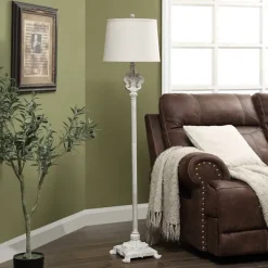 Floor Lamps-Kirkland's Home Distressed Fleur-De-Lis Floor Lamp Tan