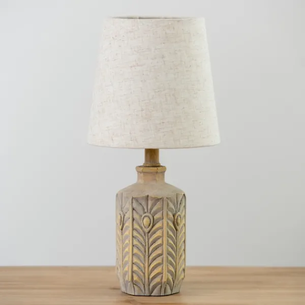 Table Lamps-Kirkland's Home Distressed Gray Carved Table Lamp Ivory