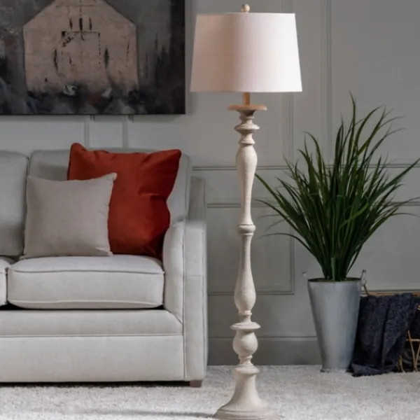Floor Lamps-Kirkland's Home Distressed Gray Finish Floor Lamp White
