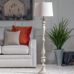 Floor Lamps-Kirkland's Home Distressed Gray Finish Floor Lamp White