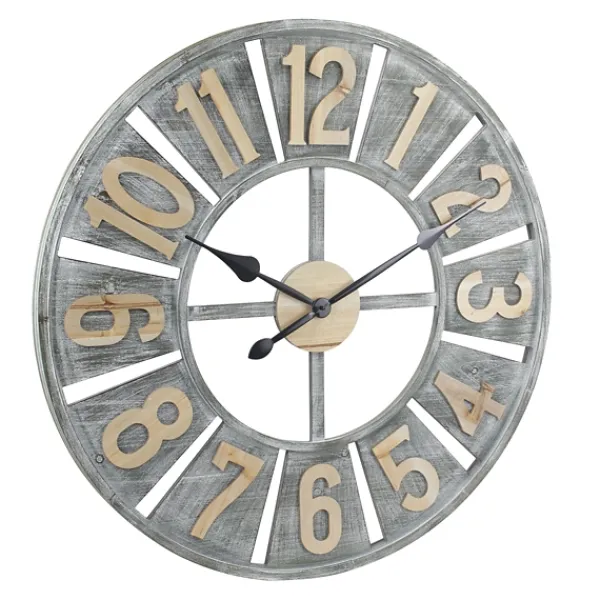 Clocks-Kirkland's Home Distressed Gray Wood Wall Clock