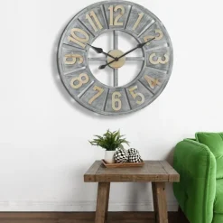 Clocks-Kirkland's Home Distressed Gray Wood Wall Clock