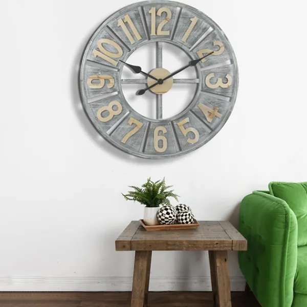 Clocks-Kirkland's Home Distressed Gray Wood Wall Clock