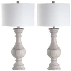 Table Lamps-Kirkland's Home Distressed Ivory Faux Wood Table Lamps, Set Of 2 White