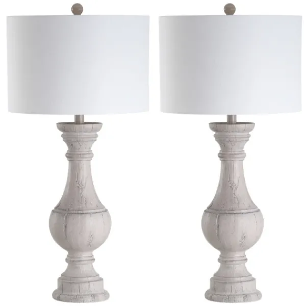 Table Lamps-Kirkland's Home Distressed Ivory Faux Wood Table Lamps, Set Of 2 White