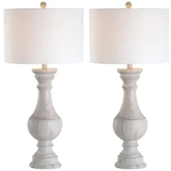 Table Lamps-Kirkland's Home Distressed Ivory Faux Wood Table Lamps, Set Of 2 White