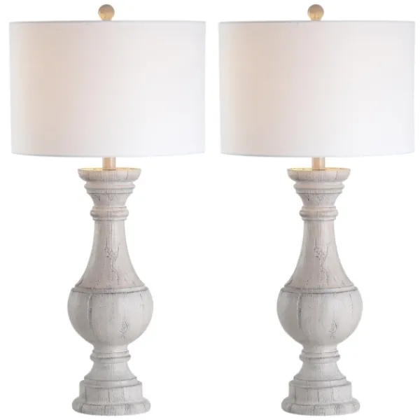 Table Lamps-Kirkland's Home Distressed Ivory Faux Wood Table Lamps, Set Of 2 White