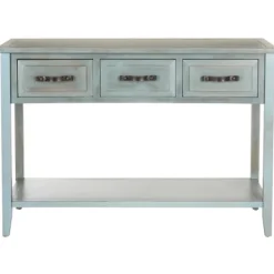 Console Tables-Kirkland's Home Distressed Light 3-Drawer Console Table Blue