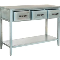 Console Tables-Kirkland's Home Distressed Light 3-Drawer Console Table Blue