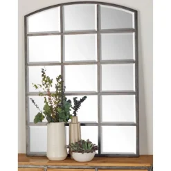 Decorative Mirrors-Kirkland's Home Distressed Metal Windowpane Arched Mirror Black
