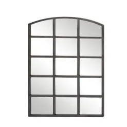 Decorative Mirrors-Kirkland's Home Distressed Metal Windowpane Arched Mirror Black