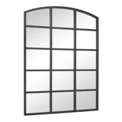 Decorative Mirrors-Kirkland's Home Distressed Metal Windowpane Arched Mirror Black