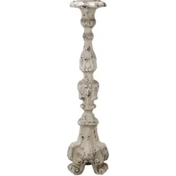 Candle Holders-Kirkland's Home Distressed Ornate Candle Holder, 28 In. White