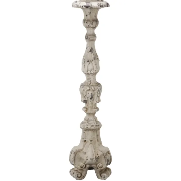 Candle Holders-Kirkland's Home Distressed Ornate Candle Holder, 28 In. White