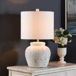 Table Lamps-Kirkland's Home Distressed Round Table Lamp White
