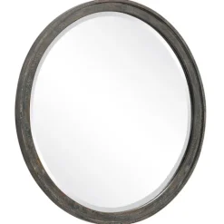 Framed Mirrors-Kirkland's Home Distressed Slate Blue Wooden Round Wall Mirror