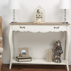 Console Tables-Kirkland's Home Distressed Streaked Console Table Ivory
