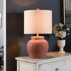 Table Lamps-Kirkland's Home Distressed Terracotta Round Table Lamp Orange
