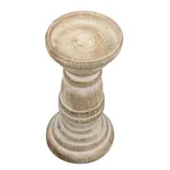 Candle Holders-Kirkland's Home Distressed Turned Wood Candle Holder, 8 In. White