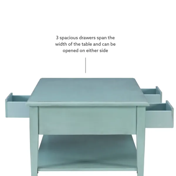 Coffee Tables-Kirkland's Home Distressed Turquoise Wood 3-Drawer Coffee Table Blue