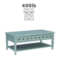 Coffee Tables-Kirkland's Home Distressed Turquoise Wood 3-Drawer Coffee Table Blue