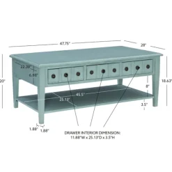 Coffee Tables-Kirkland's Home Distressed Turquoise Wood 3-Drawer Coffee Table Blue