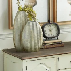 Vases-Kirkland's Home Distressed White And Beige Flat Vases, Set Of 2 Tan/White