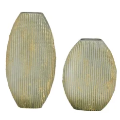 Vases-Kirkland's Home Distressed White And Beige Flat Vases, Set Of 2 Tan/White