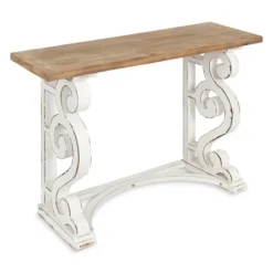 Console Tables-Kirkland's Home Distressed White And Brown Wood Console Table White/Tan