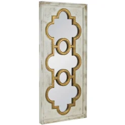 Decorative Mirrors-Kirkland's Home Distressed White And Gold Moroccan Mirror
