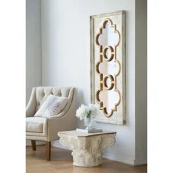 Decorative Mirrors-Kirkland's Home Distressed White And Gold Moroccan Mirror