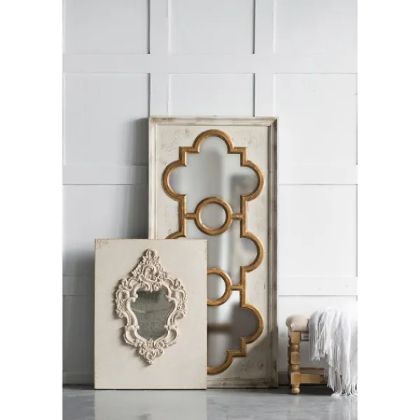 Decorative Mirrors-Kirkland's Home Distressed White And Gold Moroccan Mirror