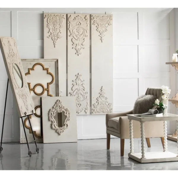 Decorative Mirrors-Kirkland's Home Distressed White And Gold Moroccan Mirror