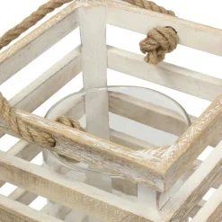 Lanterns-Kirkland's Home Distressed White Beach House Lantern White/Tan