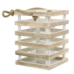Lanterns-Kirkland's Home Distressed White Beach House Lantern White/Tan