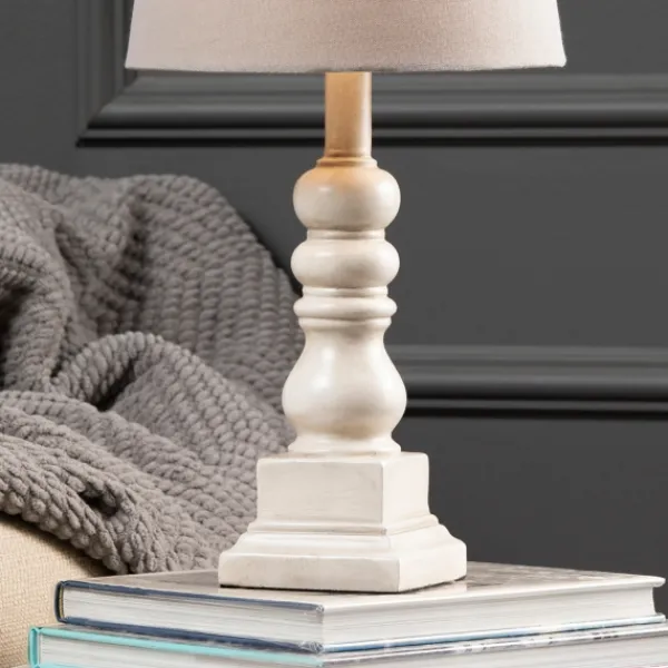 Table Lamps-Kirkland's Home Distressed White Candlestick Table Lamp Ivory