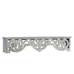 Shelves-Kirkland's Home Distressed White Carved Wood Wall Shelf