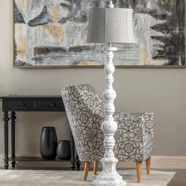 Floor Lamps-Kirkland's Home Distressed White Floor Lamp White/Gray