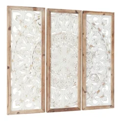 Wall Plaques-Kirkland's Home Distressed White Floral Wall Plaques, Set Of 3 White/Brown