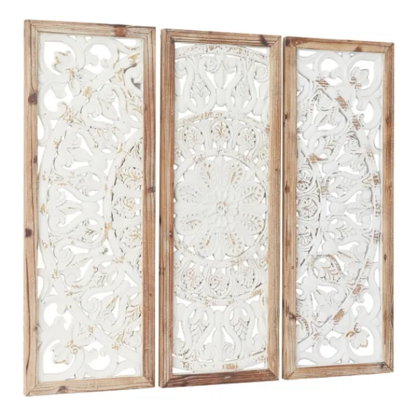 Wall Plaques-Kirkland's Home Distressed White Floral Wall Plaques, Set Of 3 White/Brown