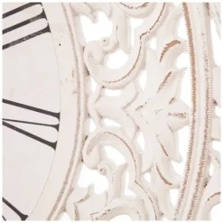 Clocks-Kirkland's Home Distressed White Ornate Wood Carved Wall Clock