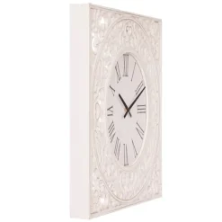 Clocks-Kirkland's Home Distressed White Ornate Wood Carved Wall Clock