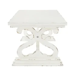 Coffee Tables-Kirkland's Home Distressed White Scrollwork Base Coffee Table White/Tan